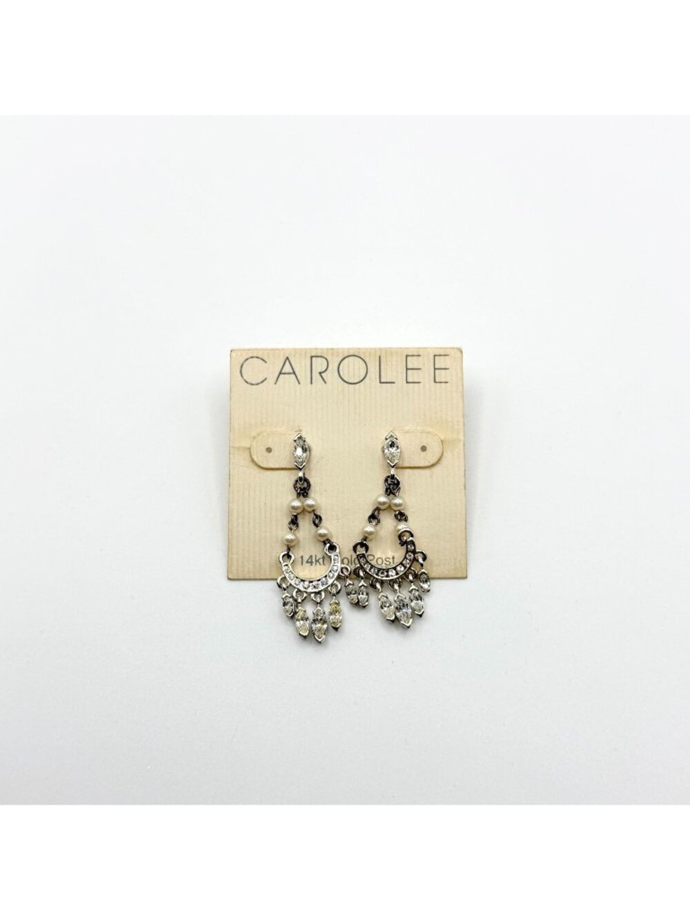 Carolee Silver-Tone Chandelier Earrings With Faux Pearls & Rhinestones 14K Gold